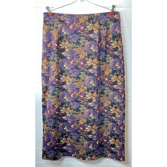 Briggs NY Floral Dark Red Purple Maxi Skirt 16 90s Whimsigoth Fairy Grunge Soft - Picture 2 of 11